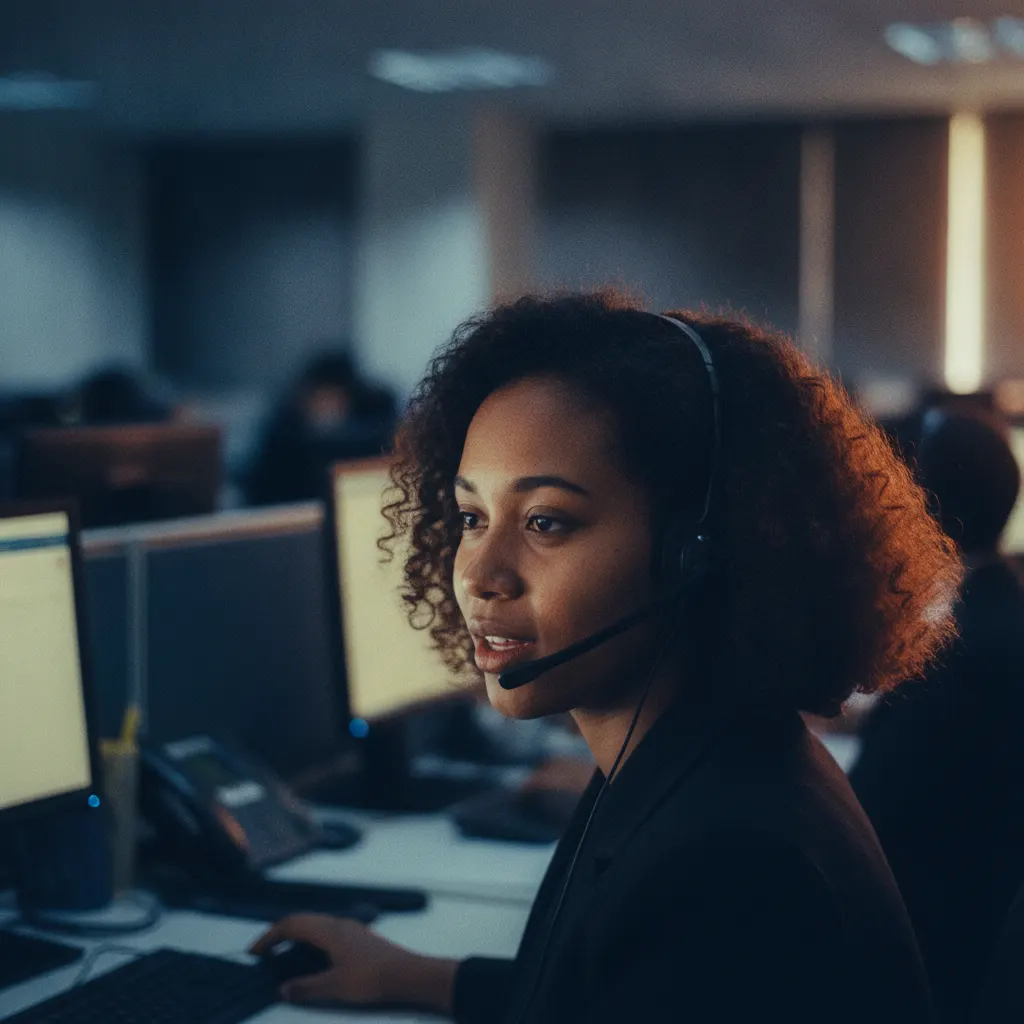 Une conseillère en ligne avec un client